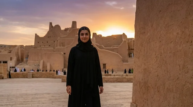 Saudi Woman at At-Turaif Diriyah During Sunset