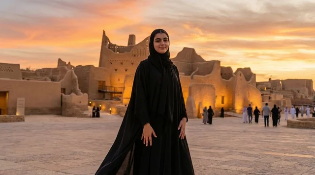 Saudi Woman at At-Turaif Diriyah Riyadh Sunset