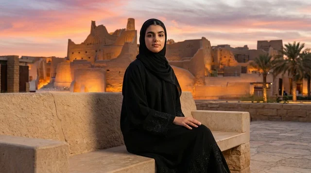 امرأة سعودية في حي الطريف التاريخي بالدرعية