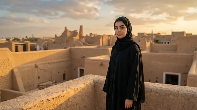 Saudi Woman in Abaya at Diriyah Historical Site