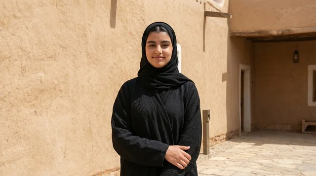 امرأة سعودية بالعباءة في حي الطريف التاريخي بالدرعية