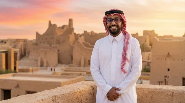Saudi Man at Diriyah Historical Site Sunset
