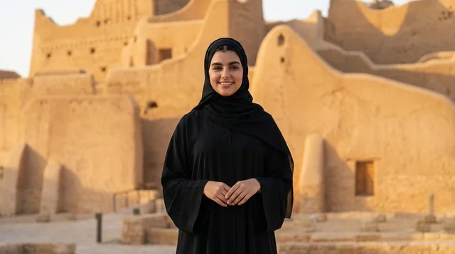 امرأة سعودية في حي الطريف التاريخي بالدرعية