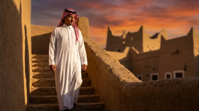 رجل سعودي في حي الطريف التاريخي بالدرعية