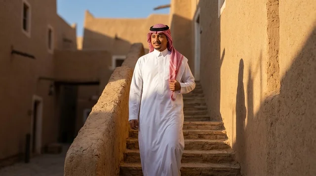 A Saudi man in the historic Al-Turaif neighborhood in Diriyah.