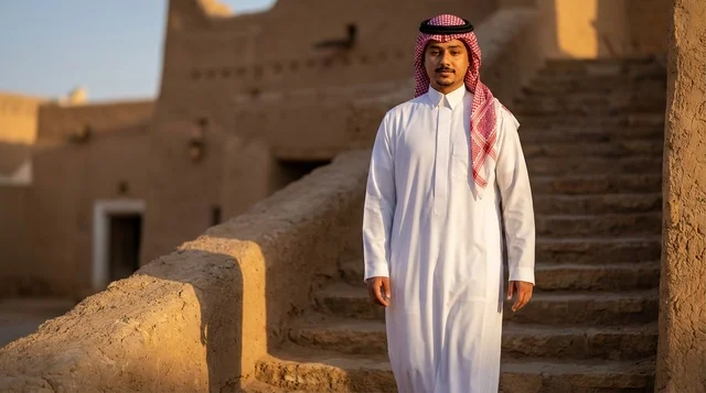 A Saudi man in the historic Al-Turaif neighborhood in Diriyah.