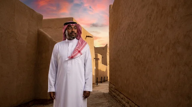 A Saudi man in the historic Al-Turaif neighborhood in Diriyah.