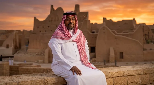 Saudi Man at Historic Diriyah Riyadh Sunset