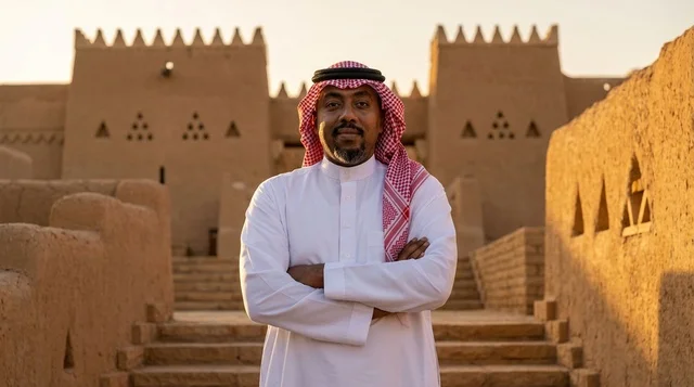 Saudi Man in Traditional Dress at Heritage Site