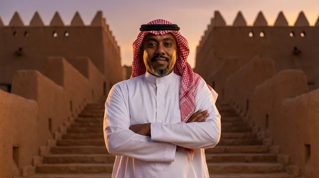 Saudi Man at Masmak Fort Riyadh Sunset