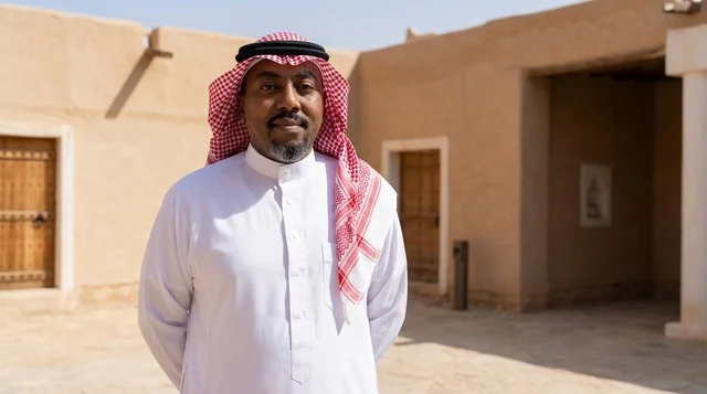 Saudi Man in Traditional Dress at Heritage Site