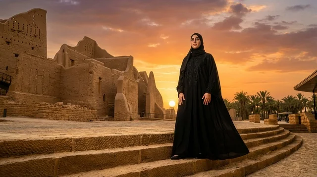 Saudi Woman at Diriyah At-Turaif During Sunset