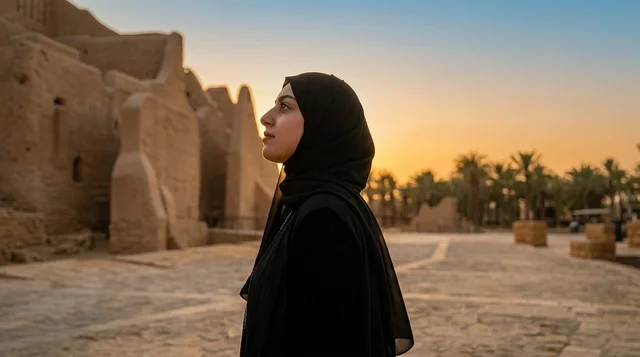 امرأة سعودية في حي الطريف التراثي بالدرعية