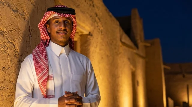 Saudi Man in Traditional Dress at Heritage Site