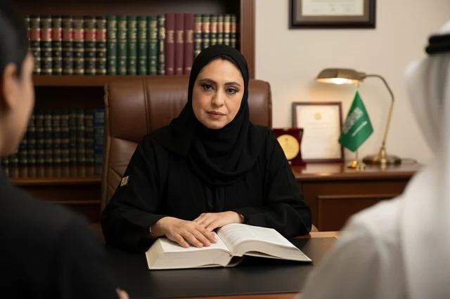 Saudi Female Lawyer in Office with Clients