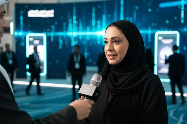 مقابلة إعلامية مع سيدة أعمال إماراتية في مؤتمر تقني