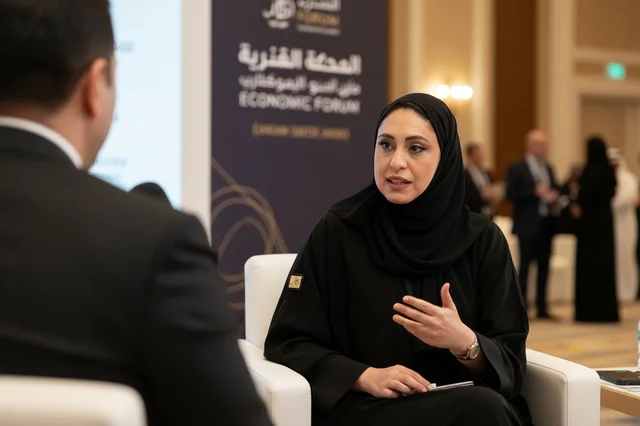 Emirati Woman in Abaya at Economic Forum Interview