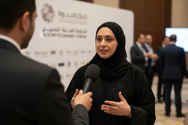 سيدة أعمال إماراتية بالعباءة في منتدى اقتصادي