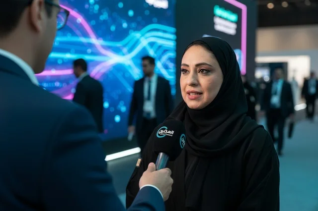 Saudi Woman in Abaya Media Interview at Tech Conference