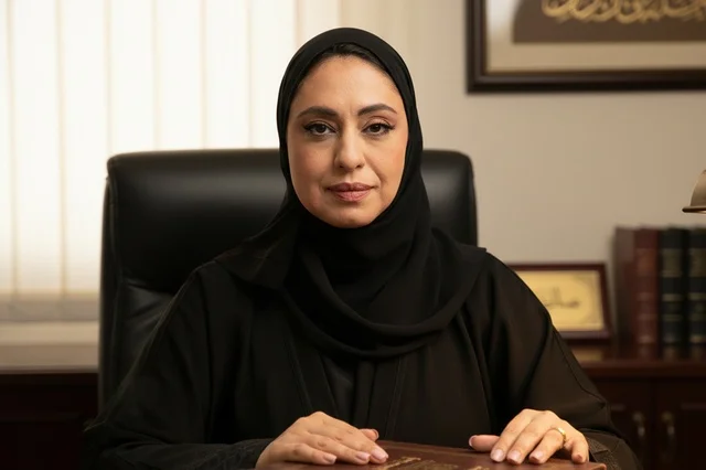 Emirati Businesswoman in Black Abaya at Office Desk