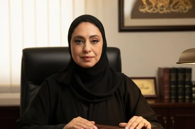 سيدة أعمال سعودية بالعباءة السوداء في مكتب رسمي