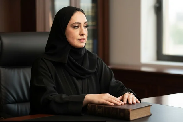 Emirati Businesswoman in Abaya at Office Desk Emirati Businesswoman in Abaya at Office Desk
