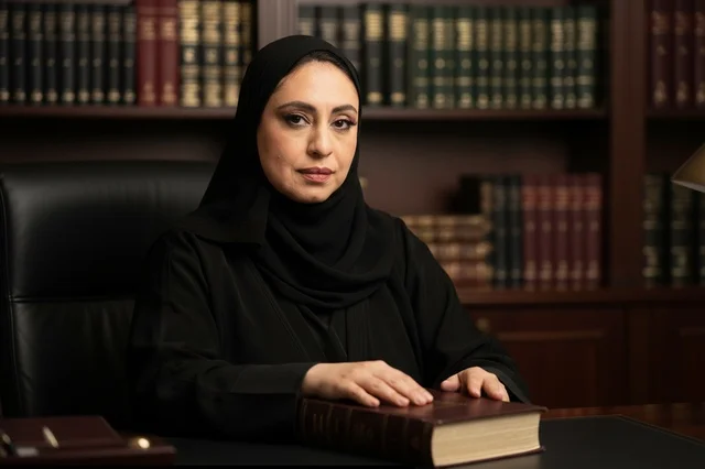Middle Eastern Professional Woman in Abaya Law Library