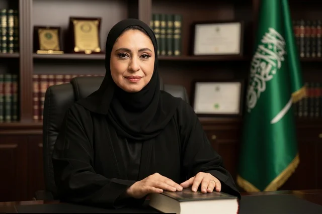 Professional Saudi Woman in Abaya Sitting in Office