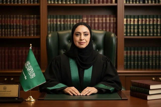 Saudi Female Judge in Legal Office Library