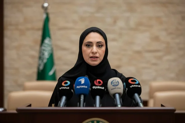 امرأة سعودية متحدثة رسمية في مؤتمر صحفي