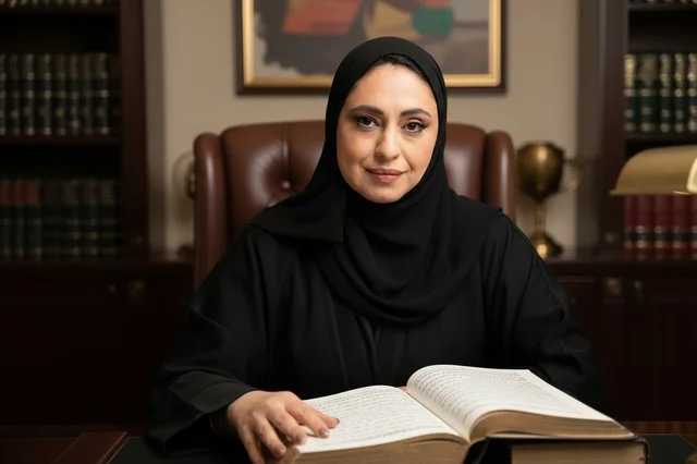 Emirati Female Lawyer in Professional Office with Book