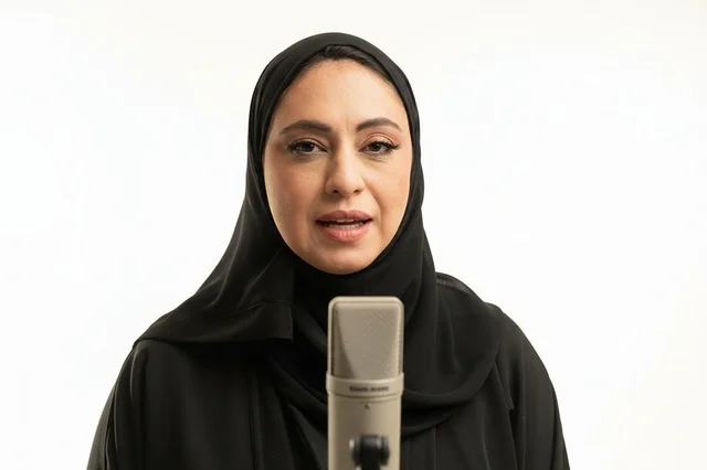 Emirati Woman in Abaya Recording in Studio