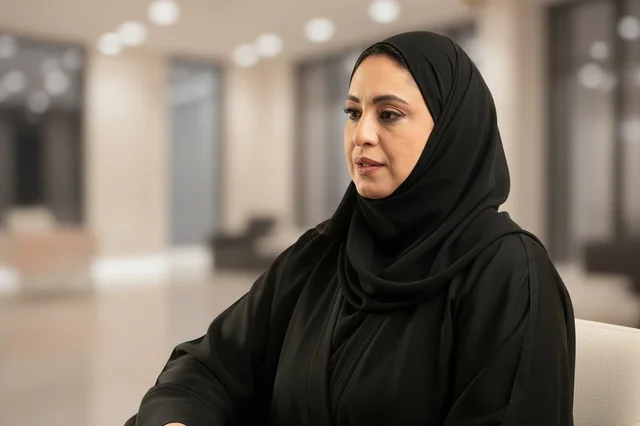 Emirati Woman in Black Abaya in Modern Office Setting