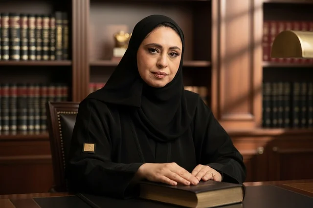 Emirati Female Lawyer in Professional Office Library