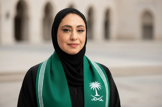 Saudi Woman in Abaya with National Scarf Portrait