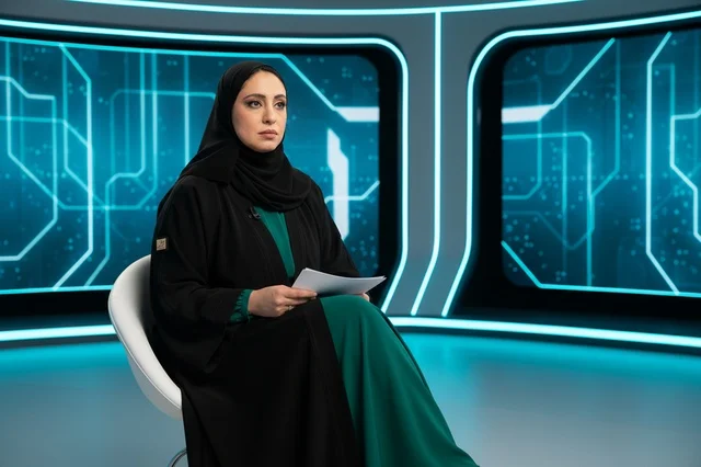 Emirati News Anchor in Modern Digital Studio