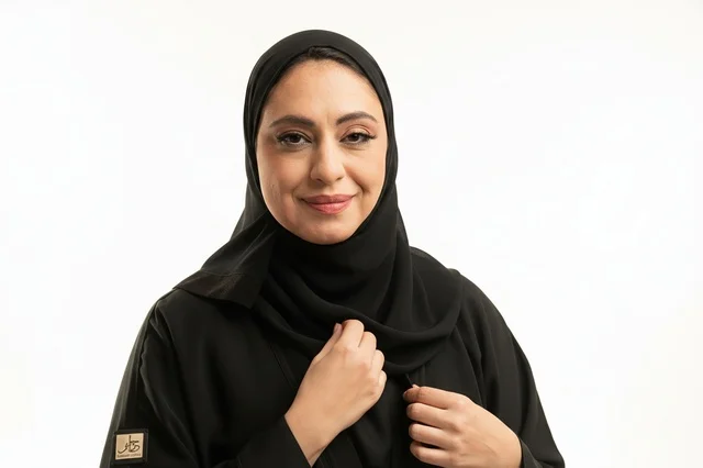 بورتريه لامرأة سعودية بالعباءة السوداء والحجاب التقليدي