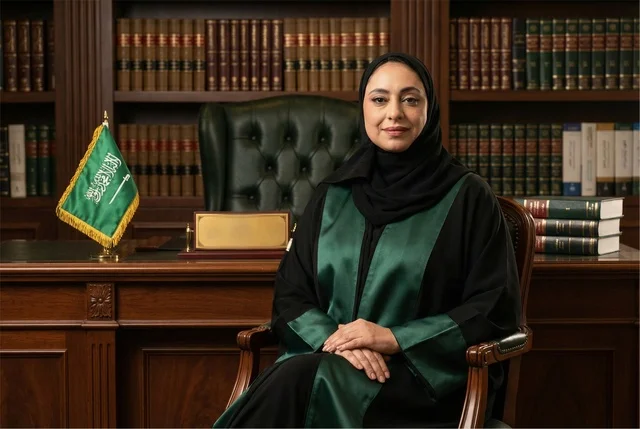 محامية سعودية في مكتب قضائي مهني مع العلم محامية سعودية في مكتب قضائي مهني مع العلم