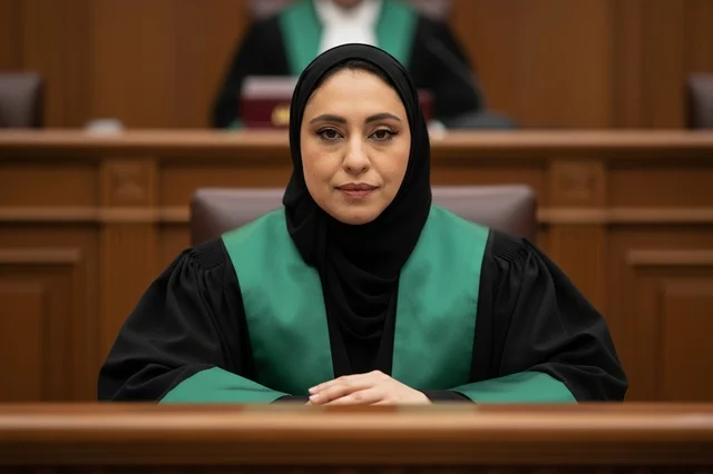 قاضية سعودية في قاعة المحكمة بالزي الرسمي