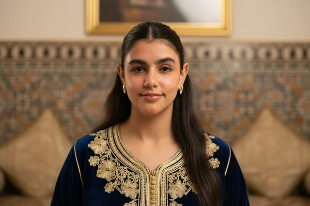 Moroccan Woman in Traditional Gold Embroidered Caftan