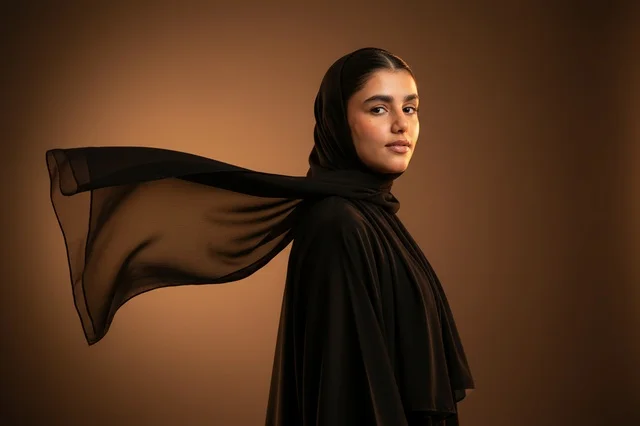 Saudi Woman in Traditional Black Abaya and Sheila