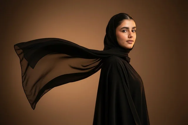 Saudi Woman in Traditional Black Abaya Studio Portrait