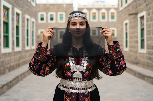 Saudi Woman in Traditional Asiri Dress and Jewelry Saudi Woman in Traditional Asiri Dress and Jewelry