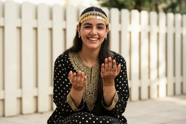 امرأة إماراتية بالزي التقليدي ونقش الحناء
