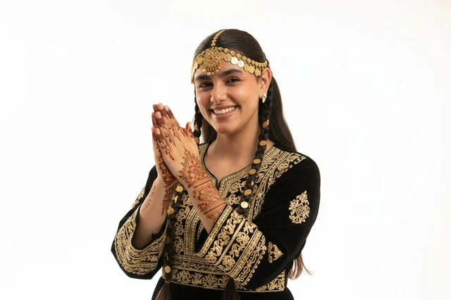 امرأة سعودية بالزي النجدي التقليدي ونقش الحناء