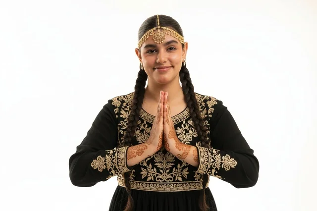 Indian Woman in Traditional Dress with Namaste Pose