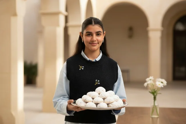 شابة عربية تحمل طبق معمول العيد