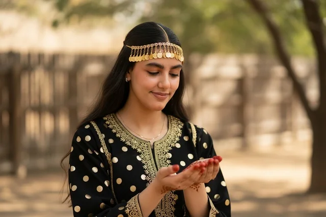 فتاة إماراتية بالثوب التقليدي والحناء