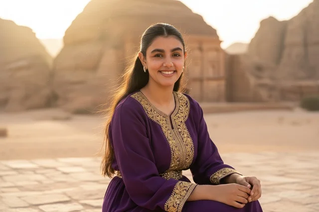 Saudi Woman in Traditional Jalabiya at AlUla Desert