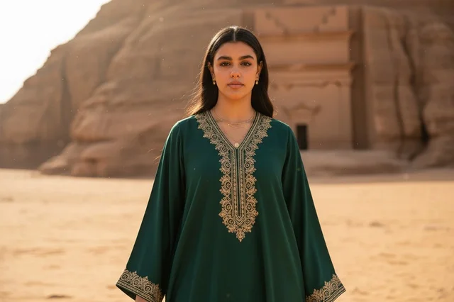 Saudi Woman at Hegra AlUla in Traditional Abaya